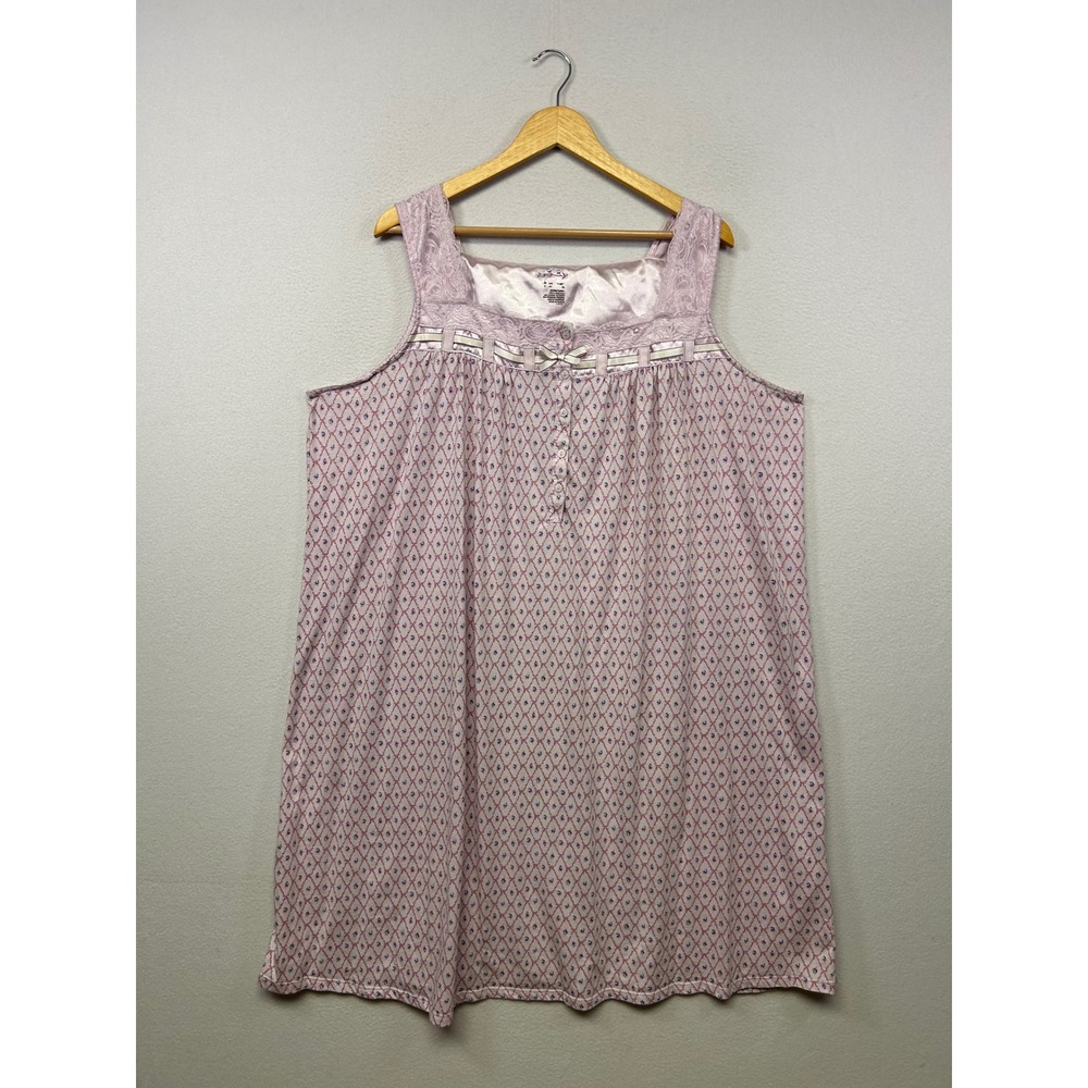 Secret Treasures Grandma Core Womens 3X Pink Floral Lace Trim Sleep Nightgown